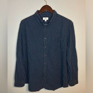 Croft & Barrow Button-Down Flannel Shirt Men's XL Long Sleeve Navy Houndstooth